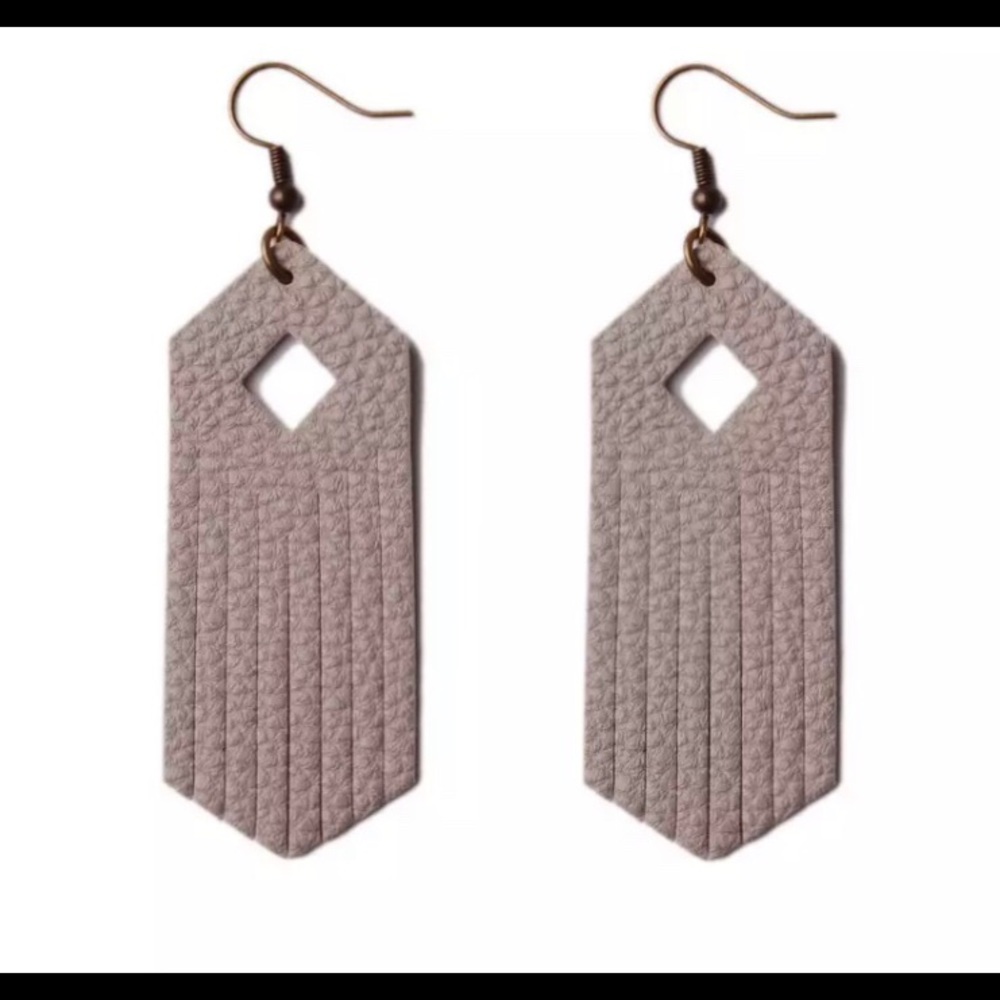 Gray genuine leather fringe earrings